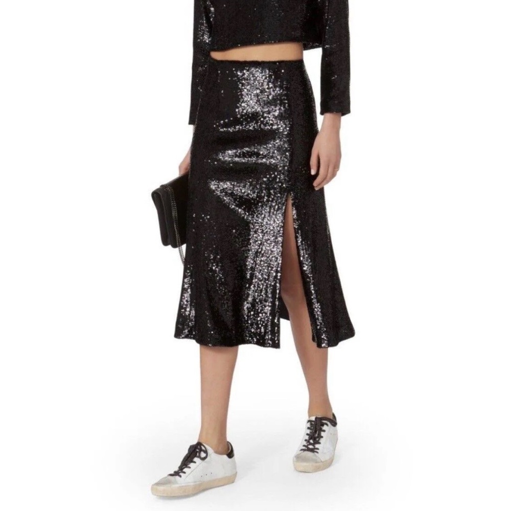 [NWOT] ALC Black Sequin Midi Skirt with Slit - SZ 4